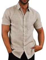 Camisa masculina COOFANDY de linho com botões, manga curta, cáqui