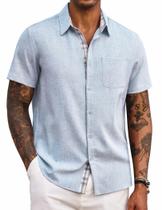 Camisa masculina COOFANDY de linho de manga curta azul