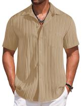 Camisa masculina COOFANDY de linho de manga curta com botões Kahki Camisa masculina COOFANDY de linho de manga curta com botões Kahki