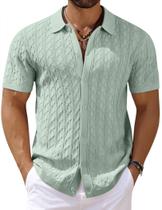 Camisa masculina COOFANDY de malha de manga curta com botões, verde gelo Camisa masculina COOFANDY de malha de manga curta com botões, verde gelo