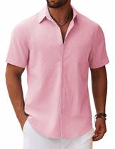 Camisa masculina COOFANDY de manga curta Beach Resort, use rosa