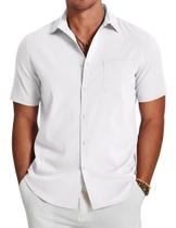 Camisa masculina COOFANDY de manga curta com botões branca