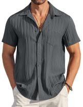 Camisa masculina COOFANDY de manga curta com botões cinza escuro