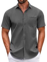 Camisa masculina COOFANDY de manga curta com botões cinza escuro Camisa masculina COOFANDY de manga curta com botões cinza escuro