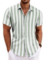 Camisa masculina COOFANDY de manga curta com listras verdes claras