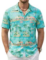 Camisa masculina Cotrasen de manga curta havaiana com estampa tropical