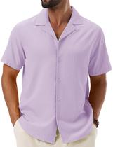 Camisa masculina Cotrasen, manga curta, com botões, linho, LT, roxa, M