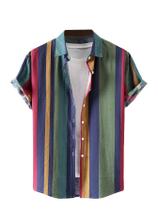 Camisa masculina COZYEASE de manga curta com botões em poliéster verde