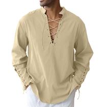 Camisa masculina CTU: algodão, linho, cordão, faixa de braço, cáqui, 2GG