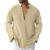 Camisa masculina CTU Loose Fit, algodão, linho, cáqui medieval, 2XL