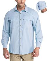 Camisa masculina de 33.000 pés de proteção solar de manga comprida UPF 50+ azul claro Camisa masculina de 33.000 pés de proteção solar de manga comprida UPF 50+ azul claro