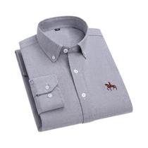 Camisa Masculina De Ajuste Regular Oxford Manga Comprida 100% Algodão Sólido Xadrez Listrado Casual