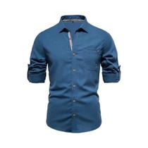 Camisa Masculina De Algodão De Manga Comprida Com Bolso Único, Cor Sólida, Gola Virada Para Baixo, Camisa Masculina De Algodão De Manga Comprida Com Bolso Único, Cor Sólida, Gola Virada Para Baixo,