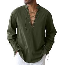 Camisa masculina de algodão e linho CTU Viking Pirate Renaissance 3XL