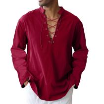 Camisa masculina de algodão e linho CTU Viking Renaissance Wine Red 2XL
