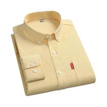 Camisa Masculina De Algodão Oxford 5XL Com Manga Longa E Botões, Cor Sólida, Colarinho Tradicional,
