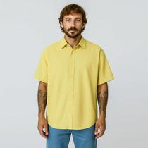 Camisa Masculina De Botão Casual Manga Curta Amarela Viscose Camisa Masculina De Botão Casual Manga Curta Amarela Viscose