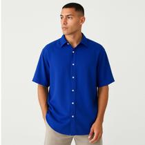 Camisa Masculina De Botão Manga Curta Azul Royal Viscose Camisa Masculina De Botão Manga Curta Azul Royal Viscose