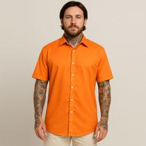 Camisa Masculina De Botão Manga Curta Laranja Neon Viscose Camisa Masculina De Botão Manga Curta Laranja Neon Viscose