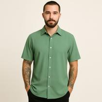 Camisa Masculina De Botão Manga Curta Verde Claro Viscose Camisa Masculina De Botão Manga Curta Verde Claro Viscose