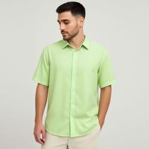 Camisa Masculina De Botão Manga Curta Verde Claro Viscose Camisa Masculina De Botão Manga Curta Verde Claro Viscose