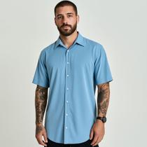 Camisa Masculina De Botão Social Azul Claro Manga Curta Viscose Camisa Masculina De Botão Social Azul Claro Manga Curta Viscose