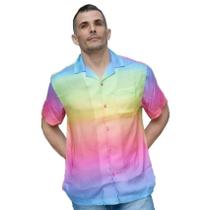 Camisa Masculina De Botão Social Gola Estampada De Viscose