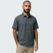 Camisa Masculina De Botão Social Manga Curta Cinza Chumbo Viscose Camisa Masculina De Botão Social Manga Curta Cinza Chumbo Viscose