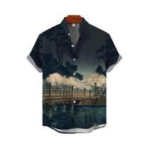 Camisa Masculina De Linho De Manga Curta, Estilosa, Confortável, Com Estampa Casual, Chemise Homme