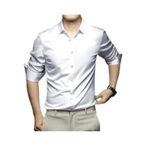 Camisa Masculina de Luxo Manga Longa - Sem Ferro, Anti-rugas, Branca - Tamanhos S-6XL