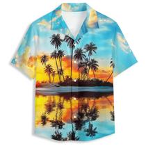 Camisa masculina de manga curta Amasnay Beach Sunset Palm Hawaiian Camisa masculina de manga curta Amasnay Beach Sunset Palm Hawaiian