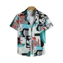 Camisa Masculina De Manga Curta Com Padrão Geométrico Confortável Para Uso Casual