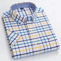 Camisa Masculina de Manga Curta Oxford - Algodão Respirável, Conforto Clássico