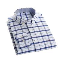 Camisa Masculina De Manga Longa 100% Algodão Com Botões E Bolso No Peito, Estilo Casual Xadrez