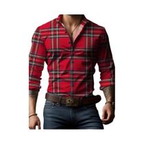 Camisa Masculina De Manga Longa Com Estampa Xadrez Oversized, Luxuosa Para Primavera E Outono, Moda