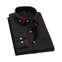 Camisa Masculina De Manga Longa Com Gola Contrastante, Elástica, Casual De Negócios, Sem Necessidade