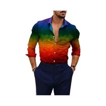 Camisa Masculina De Manga Longa Com Gradiente, Estilo Retrô, Abotoamento Simples, Gola Outono,