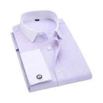 Camisa Masculina De Manga Longa Com Punho Francês Branco M~6XL, Camisa Formal Para Casamento, Festa,
