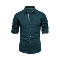Camisa Masculina De Manga Longa Em Algodão Com Um Bolso Cor Sólida Gola Reversível Blusa De Camisa Masculina De Manga Longa Em Algodão Com Um Bolso Cor Sólida Gola Reversível Blusa De
