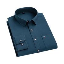 Camisa Masculina De Manga Longa Em Algodão, Cor Sólida, Ajuste Regular, Casual, Com Bolso, Tamanhos
