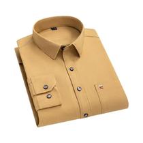 Camisa Masculina De Manga Longa Em Algodão, Cor Sólida, Ajuste Regular, Casual, Com Bolso, Tamanhos