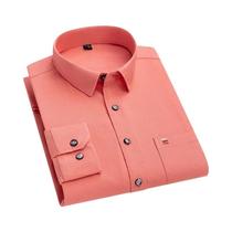 Camisa Masculina De Manga Longa Em Algodão, Cor Sólida, Ajuste Regular, Casual, Com Bolso, Tamanhos