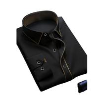 Camisa Masculina De Manga Longa Em Patchwork Luxuosa Casual Inteligente Para Quatro Estações Tuxedo