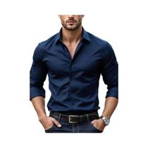Camisa Masculina De Manga Longa Em Tecido Elástico De Cor Sólida, Várias Cores, Camisa Básica De