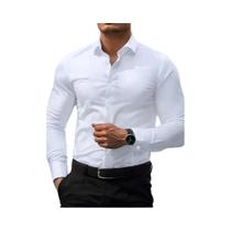 Camisa Masculina De Manga Longa Lisa Para Negócios, Casual Inteligente, Elástica Para Todas as