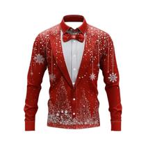 Camisa Masculina De Natal De Manga Longa Com Lapela, Casual E Elegante Para Festas, Tamanhos XS-6XL