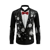 Camisa Masculina De Natal De Manga Longa Com Lapela, Casual E Elegante Para Festas, Tamanhos XS-6XL