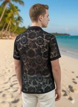 Camisa Masculina de Renda Trabalhada Com Elastano Preta