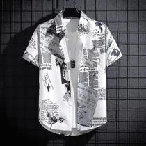 Camisa Masculina De Verão Com Estampa Floral E Grafite, Ajuste Solto, Manga Curta, Estilo Hong Kong, Camisa Masculina De Verão Com Estampa Floral E Grafite, Ajuste Solto, Manga Curta, Estilo Hong Kong,