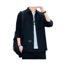 Camisa Masculina De Verão De Manga Curta Em Cor Sólida Com Gola Alta Estilo Casual Para Praia